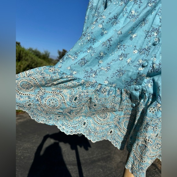 Medium NWT a Collective Story Boho Blue Floral Eyelet Mini Dress - Picture 4 of 6
